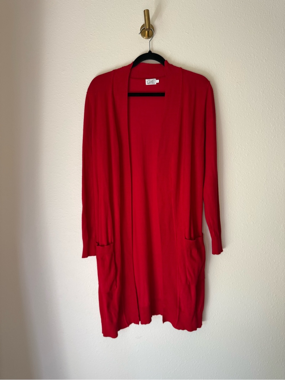 Cielo Long Open Front Red Cardigan Sweater size Large